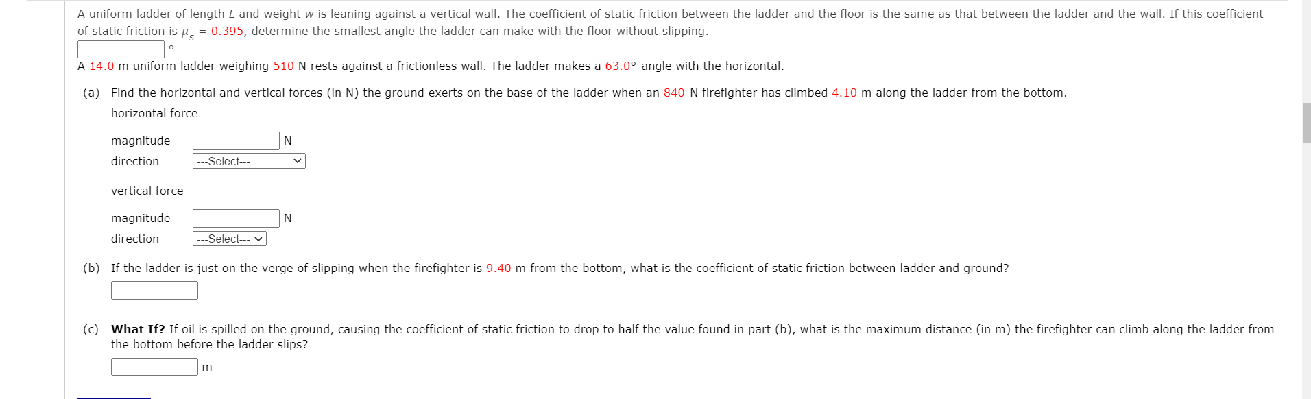 Solved A Uniform Ladder Of Length L And Weight W Is Leaning