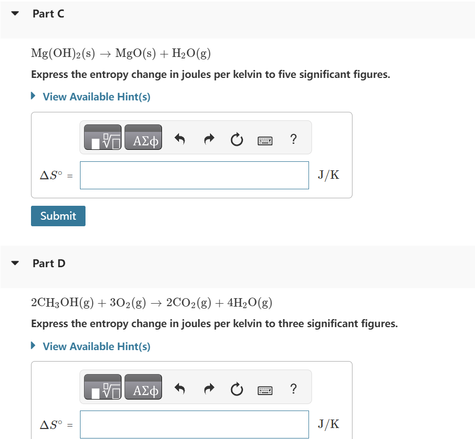 Solved Using S∘ values from the table below, calculate ΔS∘ | Chegg.com