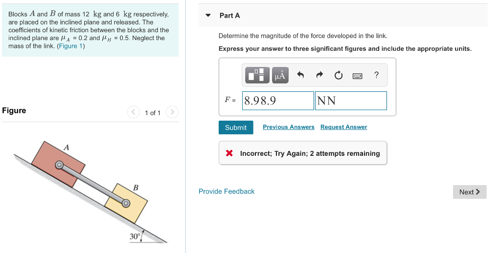 Solved Blocks A and B of mass 12 kg and 6 kg respectively. | Chegg.com