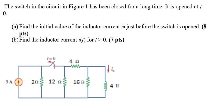 Solved The switch in the circuit in Figure 1 has been closed | Chegg.com