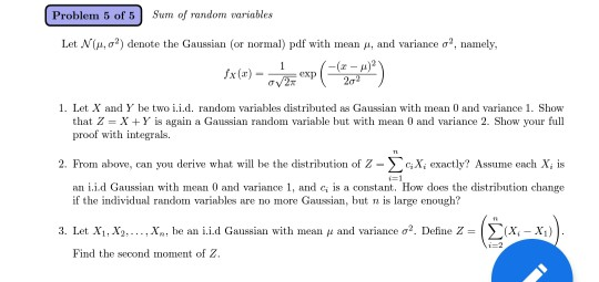 Solved Problem 5 of5Sum of random variables Let N(hơ2) | Chegg.com