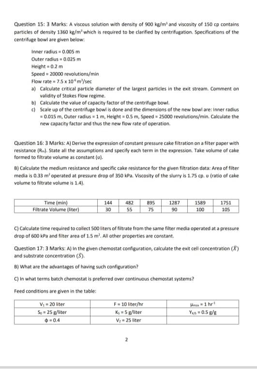 Solved Question 15: 3 Marks: A Viscous Solution With Density | Chegg.com