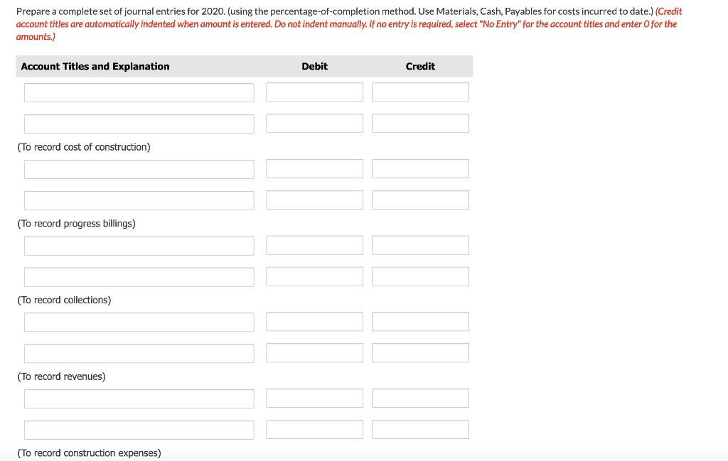 Solved Prepare a complete set of journal entries for 2020.