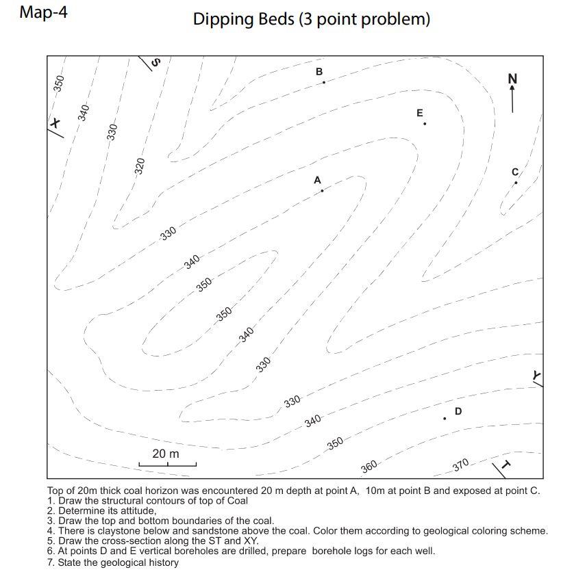 Map-4 Dipping Beds (3 point problem) B 350 Z 340 E 7+ | Chegg.com
