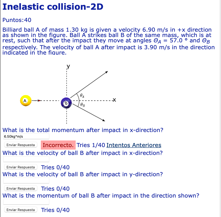 Solved Inelastic collision2D Puntos40 Billiard ball A of