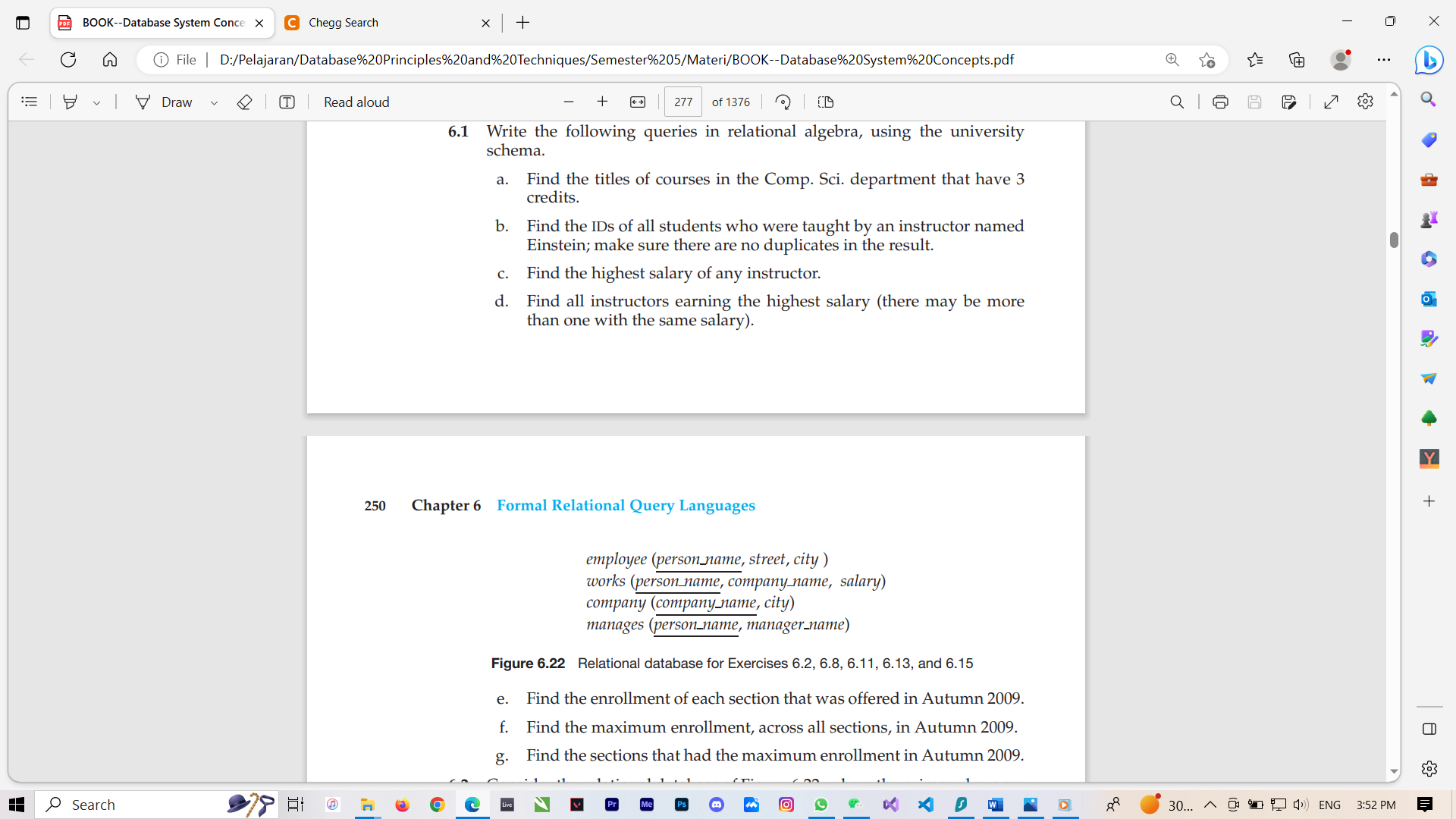 Solved 6.1 Write the following queries in relational | Chegg.com