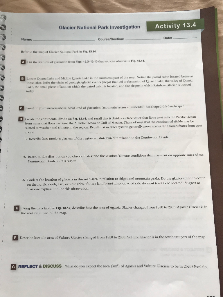 Solved Glacier National Park Investigation Activity 13.4 | Chegg.com