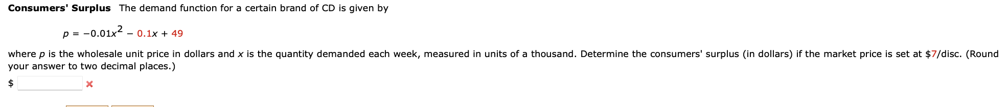Consumers Surplus The Demand Function For A Certain Chegg