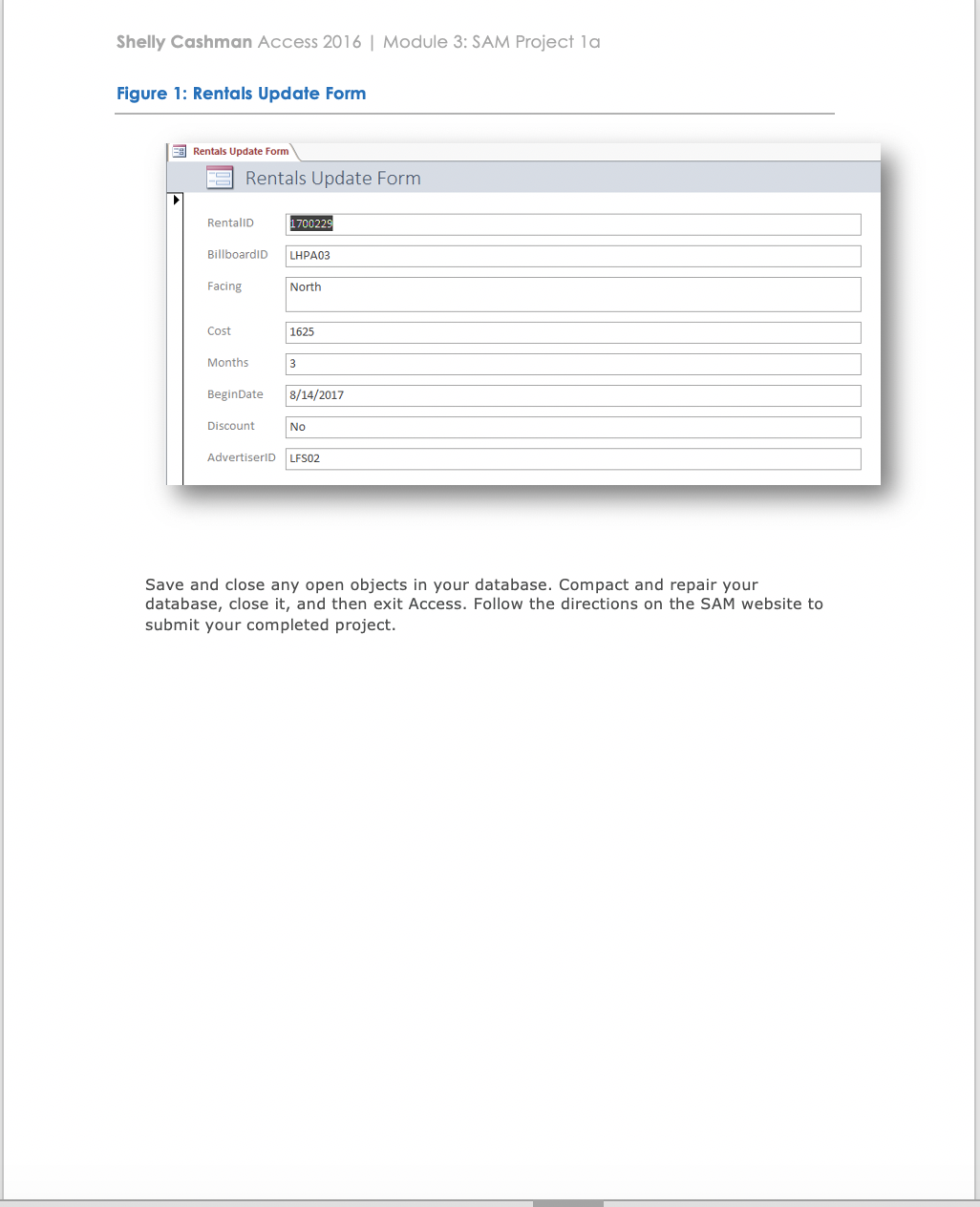 Shelly Cashman Access 2016 Module 3 SAM Project la