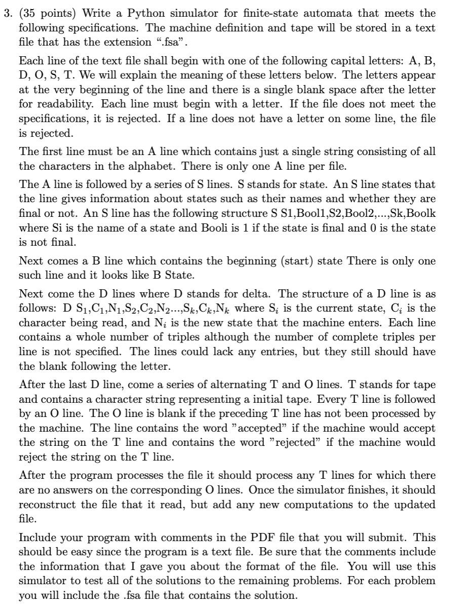 3. (35 points) Write a Python simulator for | Chegg.com