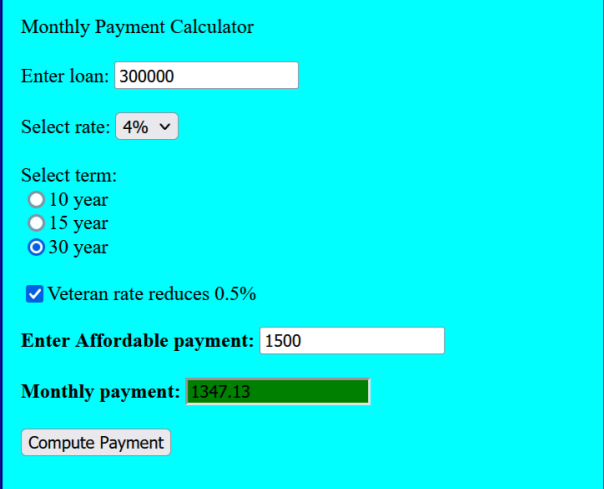 Solved please use JavaScrip .Create a Monthly Payment | Chegg.com