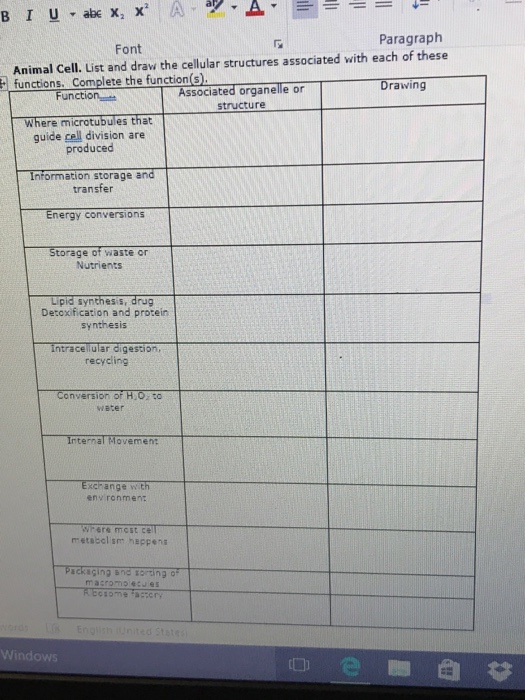 Solved Paragraph Font Animal Cell. List and draw the | Chegg.com