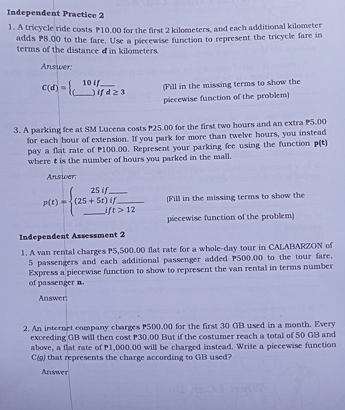 Solved Independent Practice 2 1. A tricycle ride costs | Chegg.com