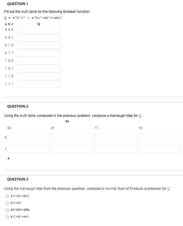 Solved QUESTION 1 Fill out the truth table for the following | Chegg.com