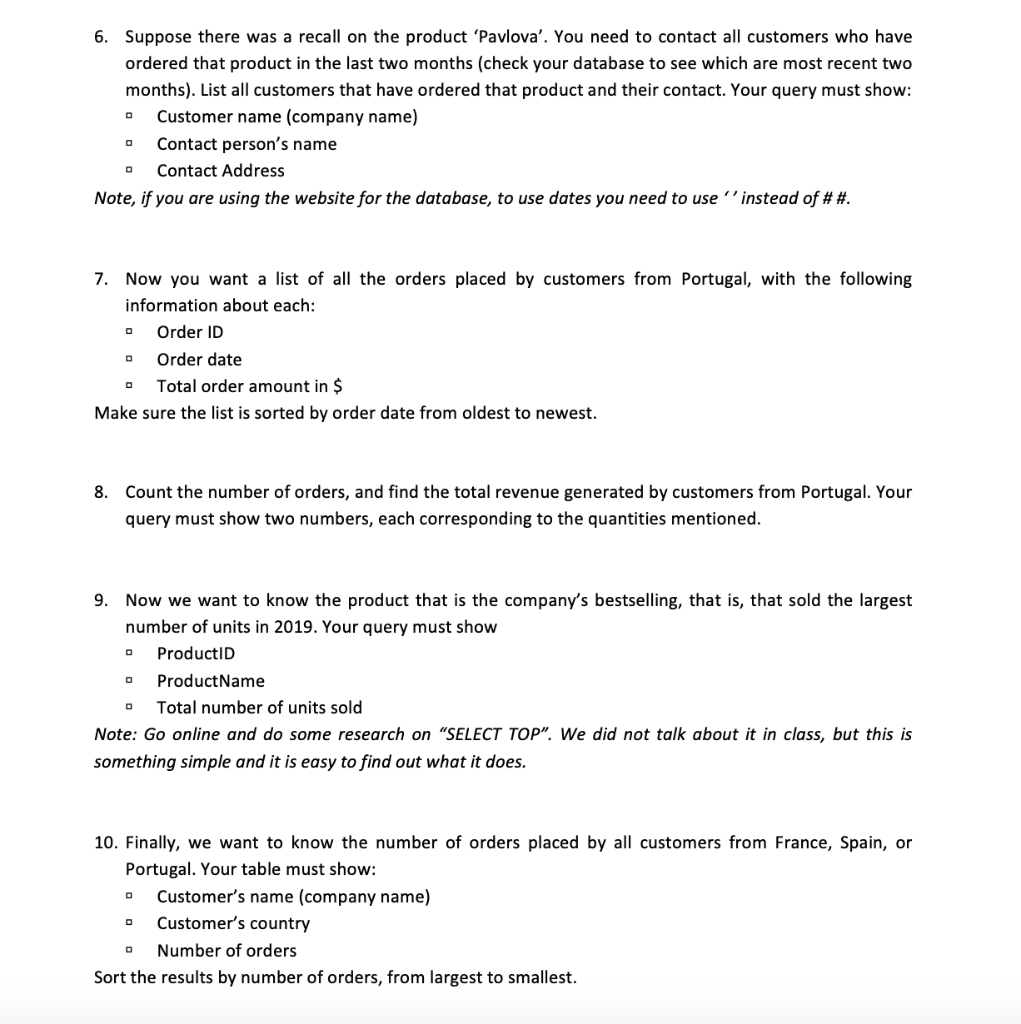 Solved Instructions: Create an SQL for each of the | Chegg.com