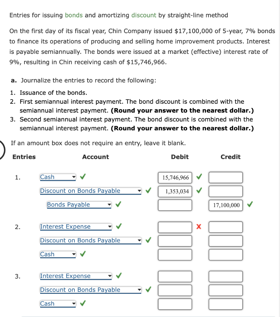 Solved entries for issuing bonds and amortizing discount by chegg