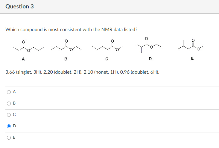 Solved Question 3 Which compound is most consistent with the | Chegg.com