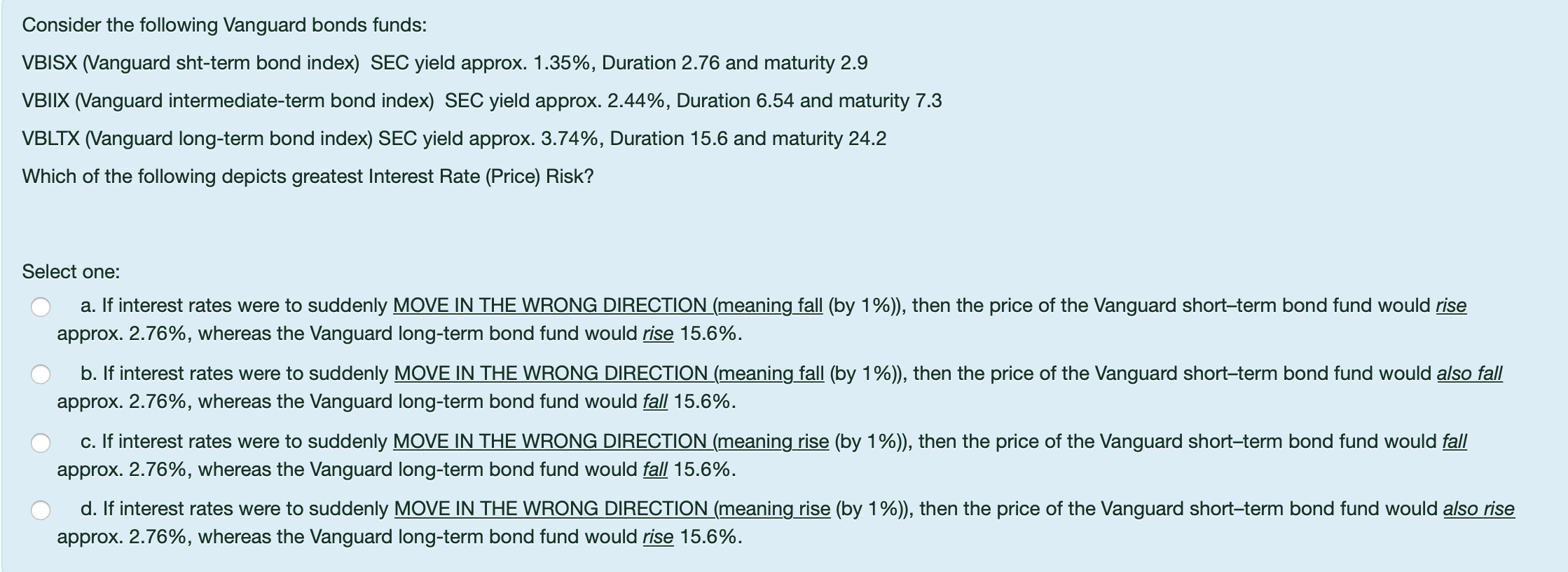 Solved Consider The Following Vanguard Bonds Funds: VBISX | Chegg.com