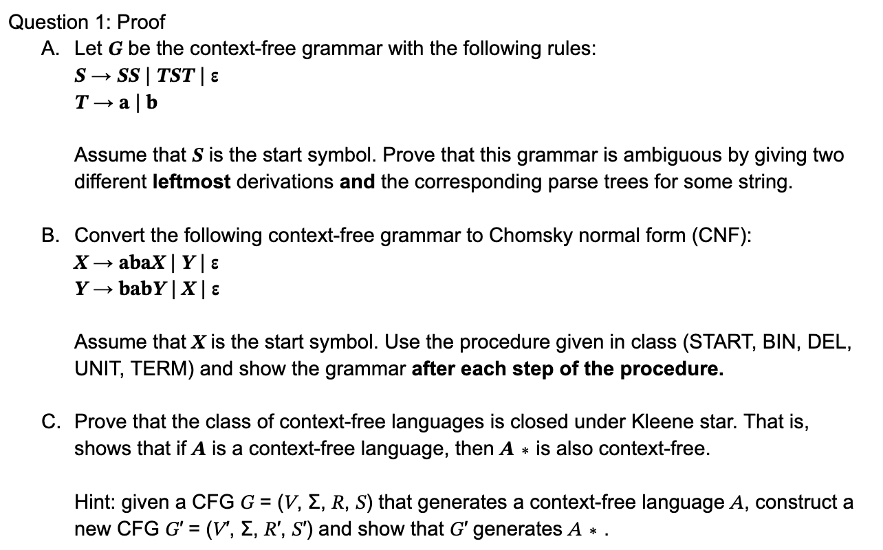 Solved S→SS∣TST∣εT→a∣b Assume that S is the start symbol. | Chegg.com