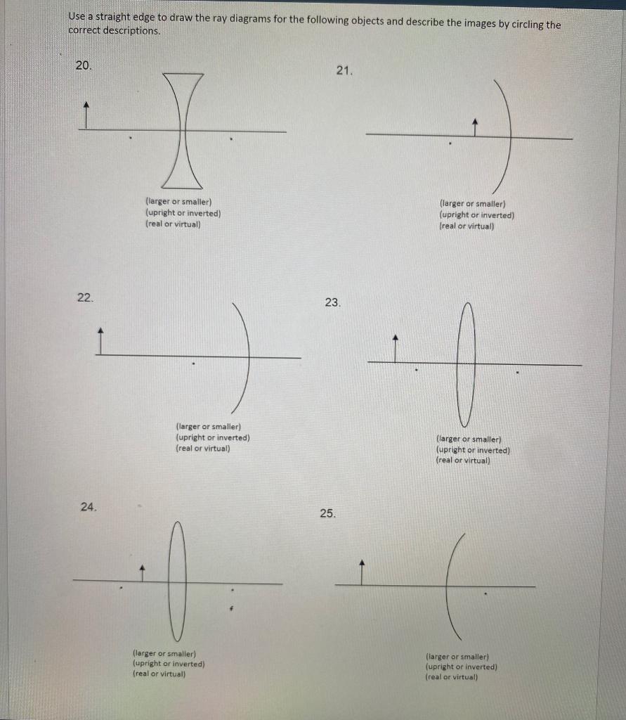 Solved Use a straight edge to draw the ray diagrams for the