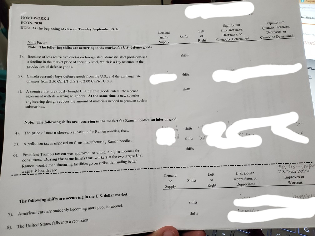 Solved Textbook HOMEWORK 2 ECON. 2030 DUE: At the beginning | Chegg.com