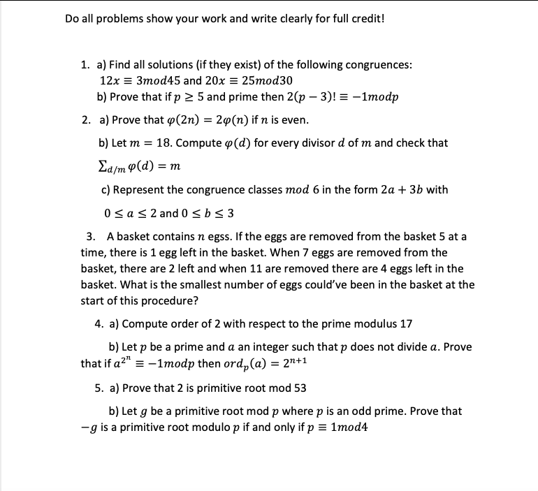 Solved Do all problems show your work and write clearly for | Chegg.com