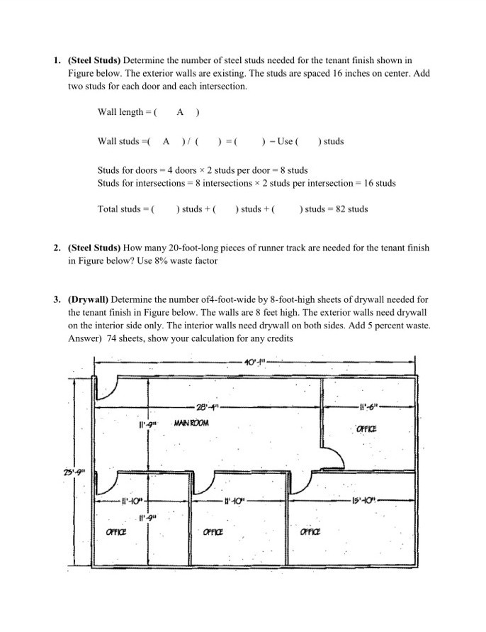 Solved 1. (Steel Studs) Determine the number of steel studs | Chegg.com