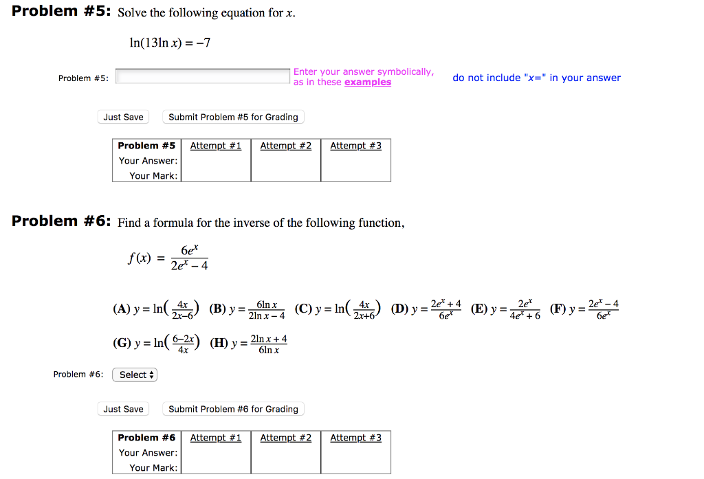 Solved Problem #5: Solve the following equation for x Enter | Chegg.com