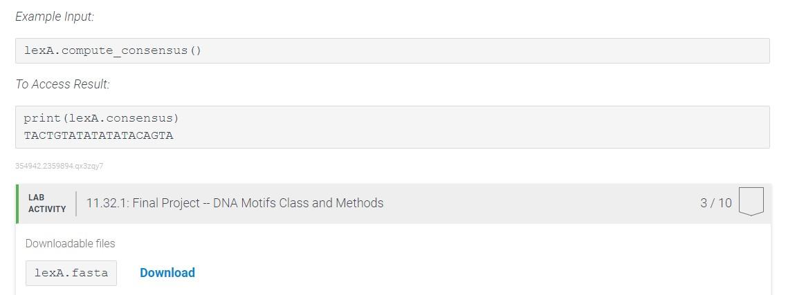 11.32 Final Project -- DNA Motifs Class and Methods | Chegg.com