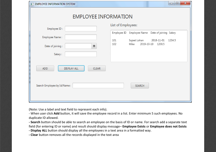 EMPLOYEE INFORMATION SYSTEM EMPLOYEE INFORMATION List | Chegg.com