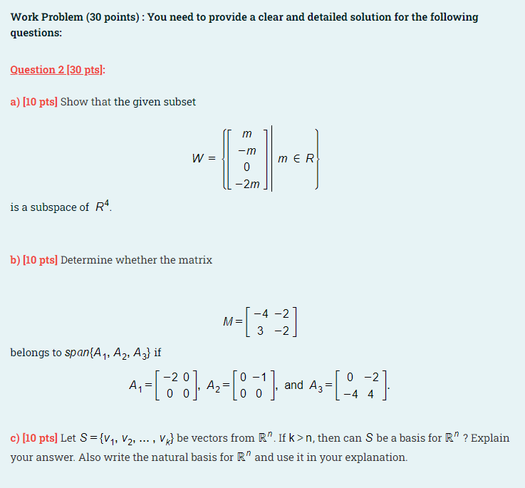 Solved Work Problem ( 30 points) : You need to provide a | Chegg.com