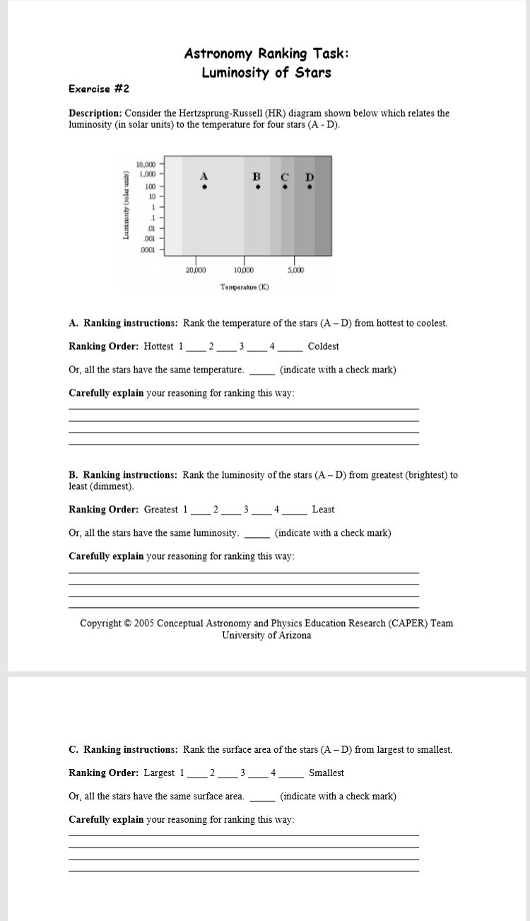 Solved: Astronomy Ranking Task: Luminosity Of Stars Exerci... | Chegg.com