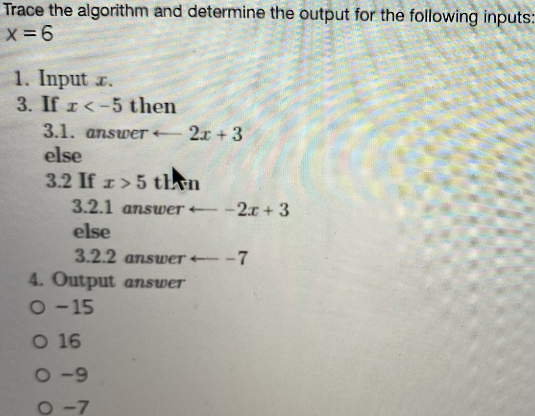 Solved Trace the algorithm and determine the output for the | Chegg.com