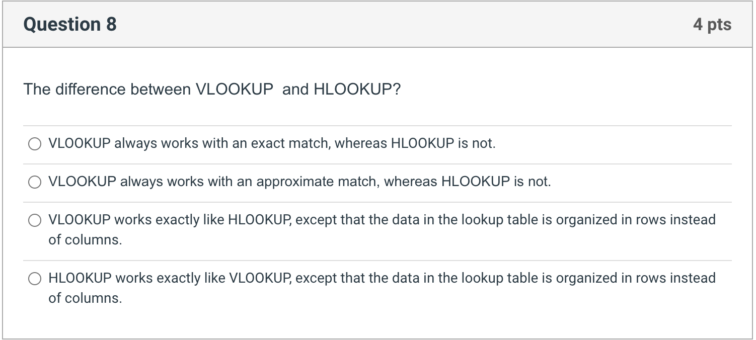 Solved the difference between vlookup and hlookup vlookup chegg
