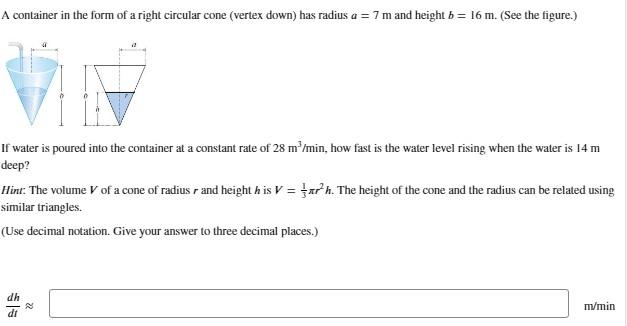 Solved A container in the form of a right circular cone | Chegg.com