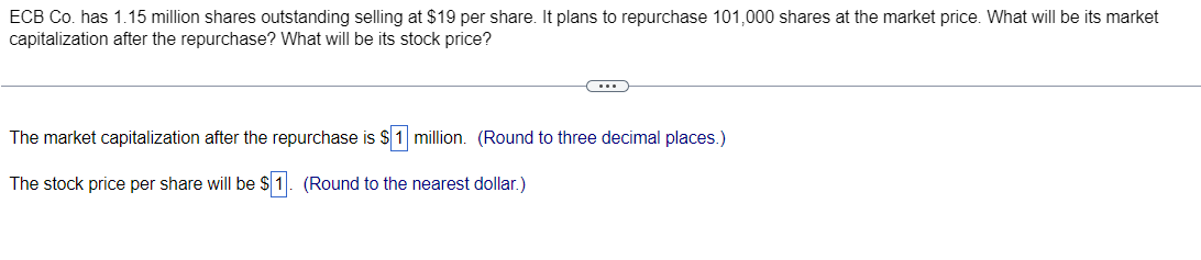 Solved ECB Co. has 1.15 million shares outstanding selling | Chegg.com