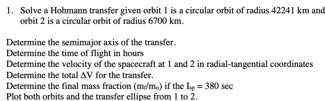 Solved 1. Solve a Hohmann transfer given orbit 1 is a | Chegg.com