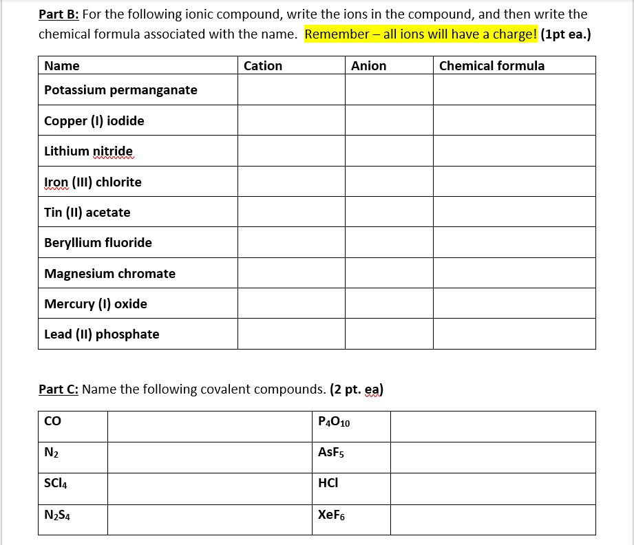 Solved Part B: For the following ionic compound, write the | Chegg.com