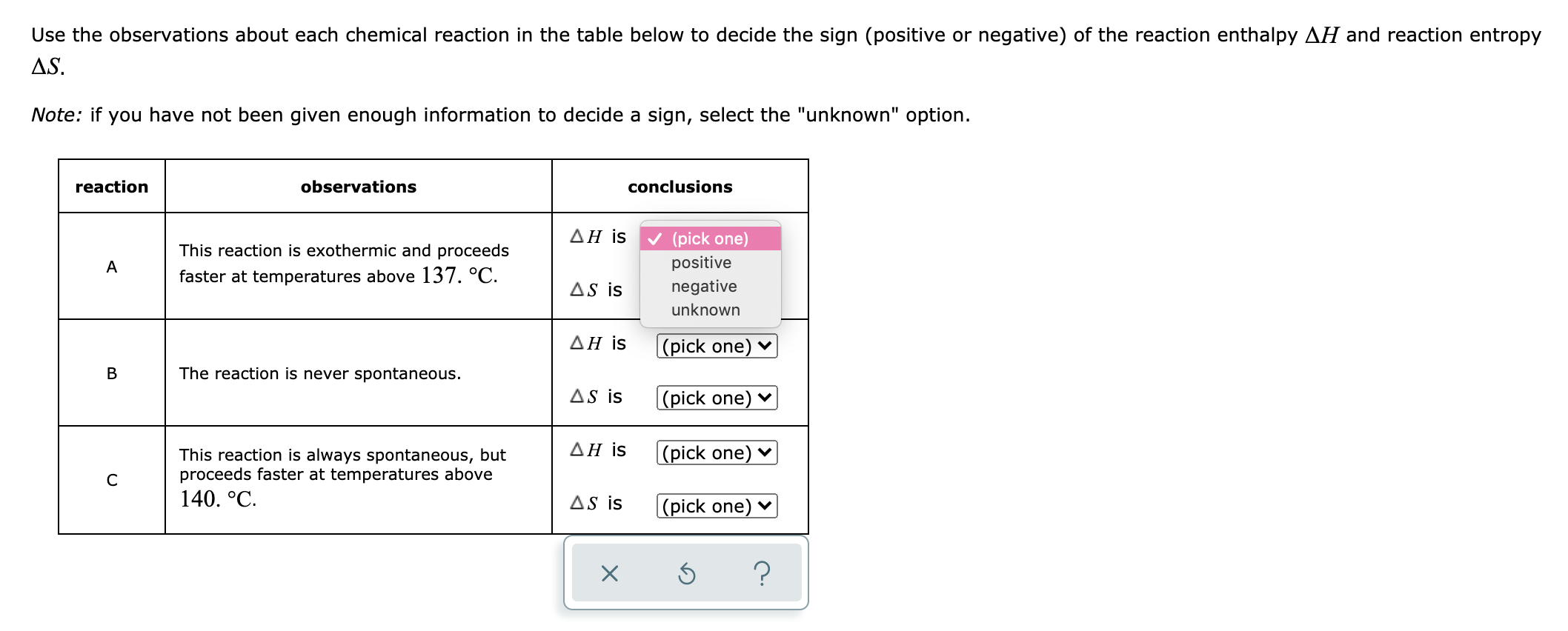 Solved Use the observations about each chemical reaction in