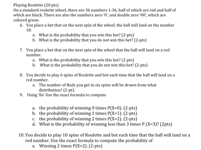 Solved playing roulette 20 pts on a standard roulette chegg