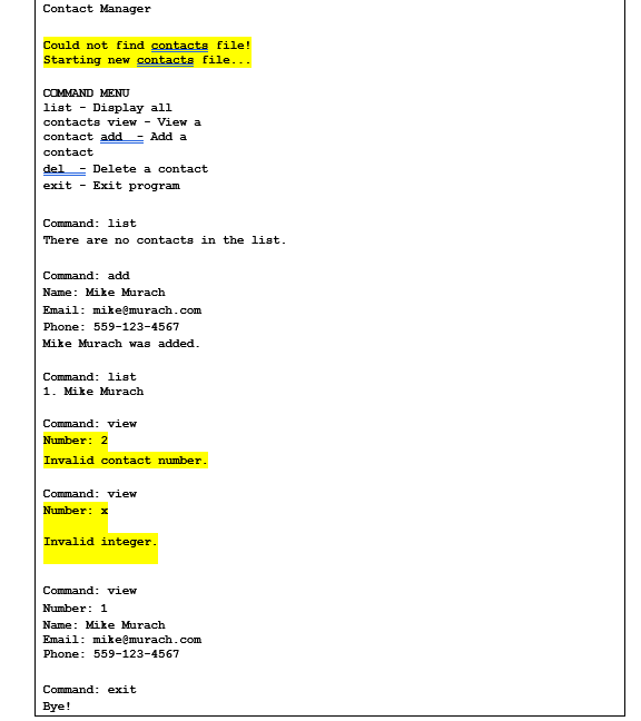 Solved Contact Manager Could not find contacts file! | Chegg.com