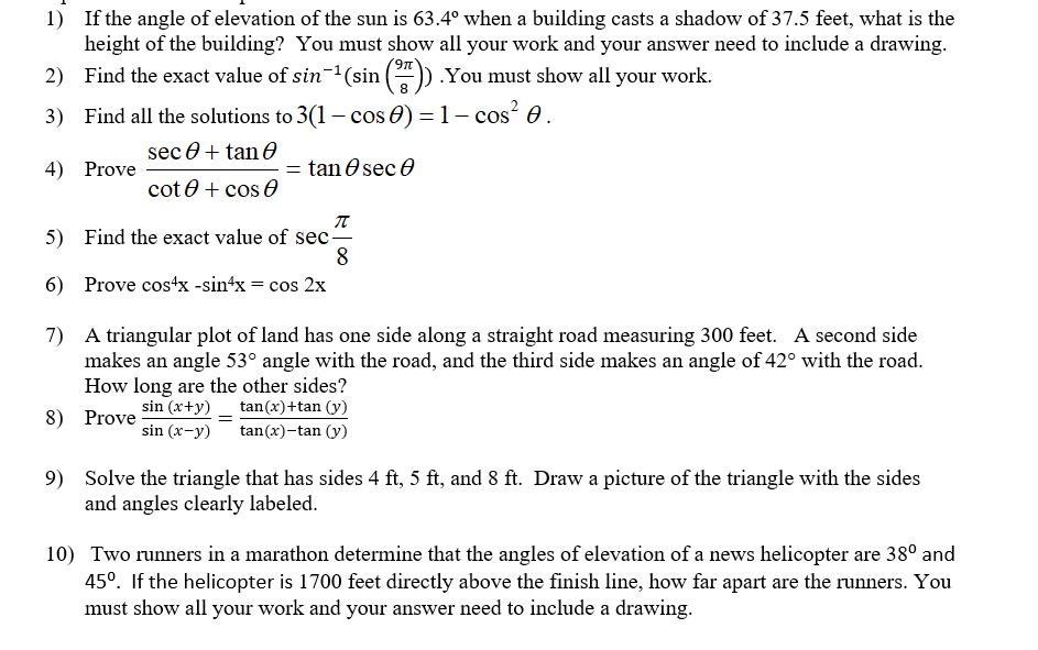 Solved 970 8 1) If the angle of elevation of the sun is | Chegg.com