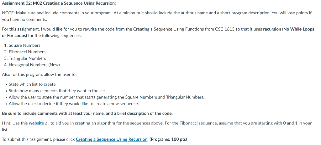 Solved Assignment 02: M02 Creating a Sequence Using | Chegg.com