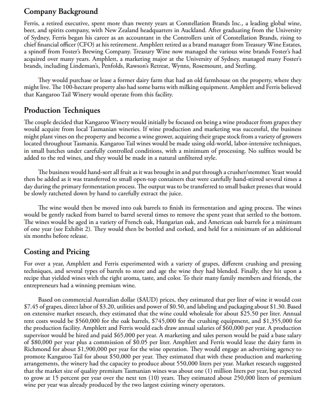 Solved Kangaroo Tail Winery Limited (A) Two Australian