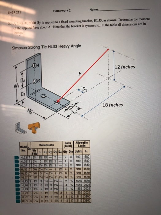 Solved Homework2 Name: ENGR 211 rce, F, of 60 lby is applied | Chegg.com