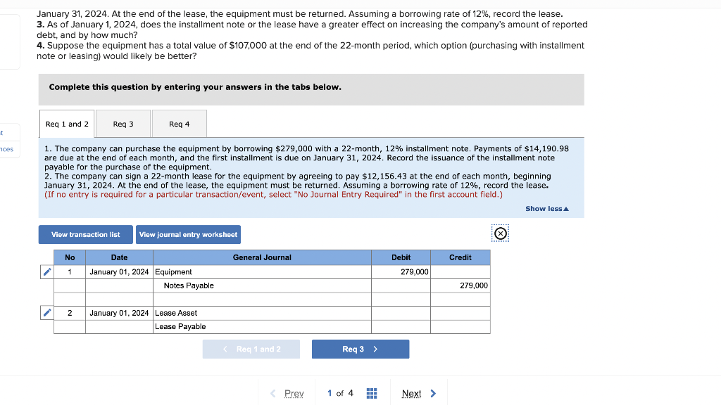 Exercise 99 (Algo) Compare installment notes and