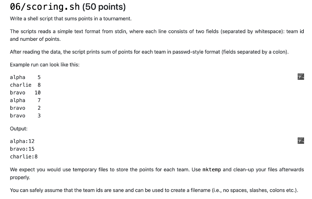 Solved 06/scoring.sh (50 points) Write a shell script that | Chegg.com