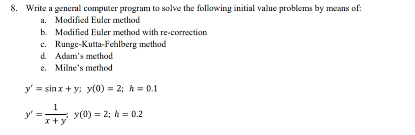 Solved Solve ONLY b. Modified Euler method | Chegg.com