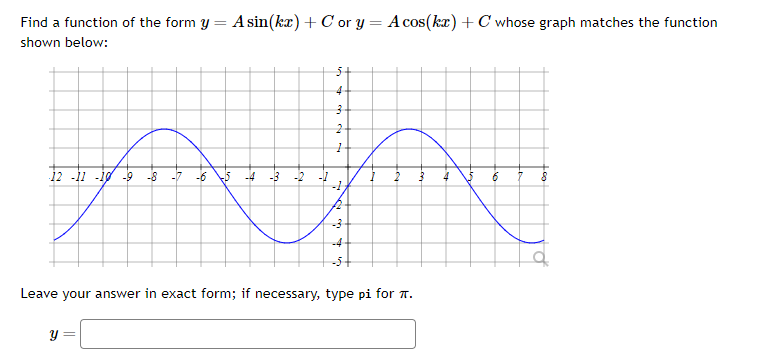 Solved Find a function of the form y=Asin(kx)+C or | Chegg.com