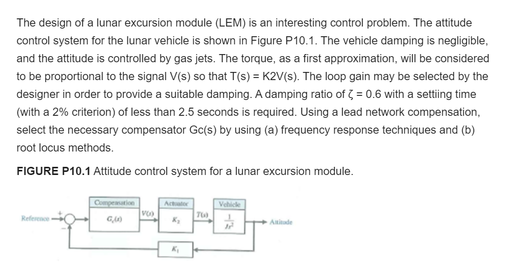 Solved The design of a lunar excursion module (LEM) is an | Chegg.com
